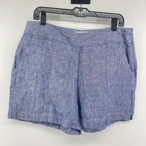 British Khaki Shorts Womens 14 Blue 100% Linen Side Zip Coastal Summer Casual